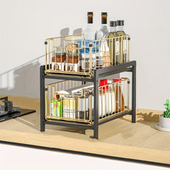 2 Tier Sliding Basket Drawer Organizer for Kitchen and Bathroom Storage