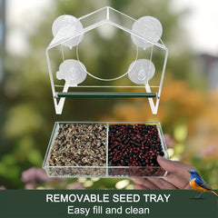 Window Bird Feeder w/ Strong Suction Cups - 3 Compartment Tray