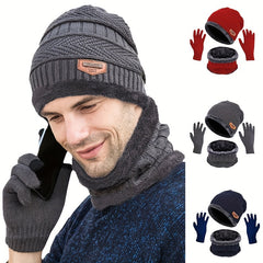 Winter Beanie Hat Scarf Gloves Set Knit Touchscreen 3pcs