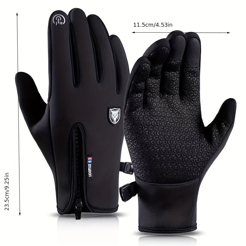 Non-slip Zipper Winter Gloves Touchscreen Plush Warm