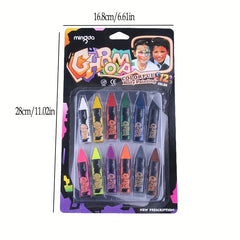 12 Color Body Paint Set for Halloween Parties and Cosmetics