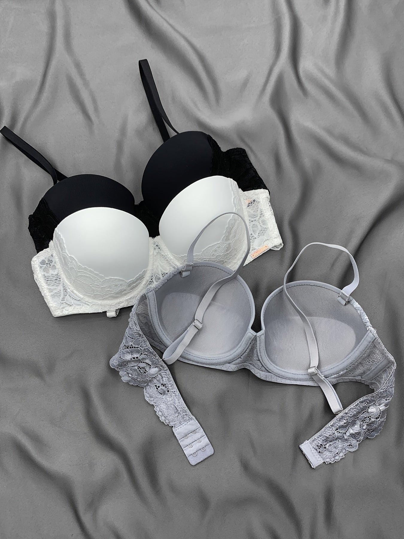 3pcs Lace Push Up Bras Comfy & Breathable Intimates Women's Lingerie
