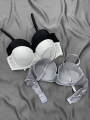 3pcs Lace Push Up Bras Comfy & Breathable Intimates Women's Lingerie