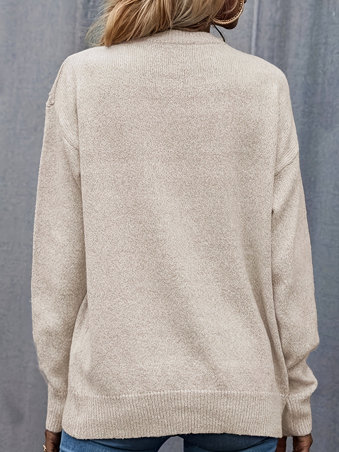 Casual Sweater Women's Plus Solid Jacquard Long Sleeve Round Neck