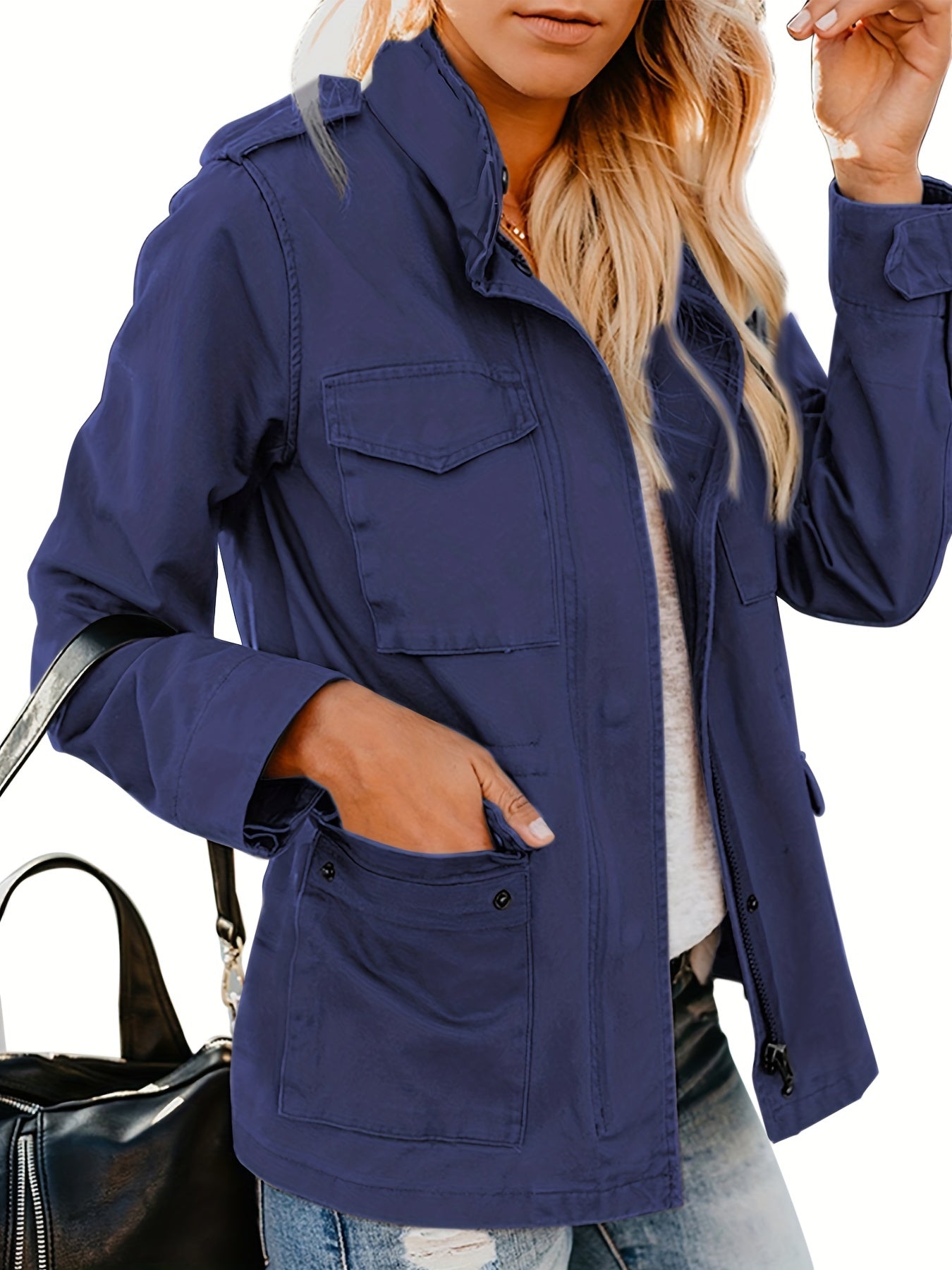 Warm Stand Collar Jacket with Pockets