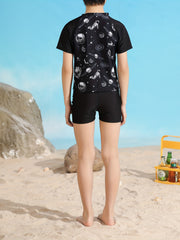 Boy's Planet Pattern Swimsuit 2pcs Set Cartoon Astronaut Print