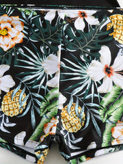 Tropical Print Tankini Set Long Sleeves Round Neck Two Pieces Swimsuit