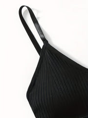 2pcs Solid Ribbed V Neck Cami Tops Sleeveless Lingerie