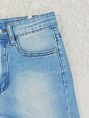 Girls Stretch Denim Shorts Straight Leg Casual Washed Summer Shorts