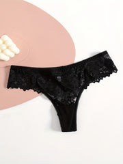 Solid Lace Drop Waist Panties Plus Size 3pcs