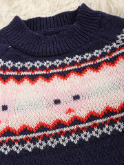 Kids Jacquard Long Sleeve Round Neck Knit Pullover Sweater