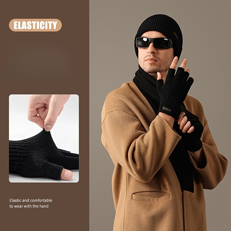 Winter Wool Knit Gloves Windproof Half Finger Cycling Sports Gloves