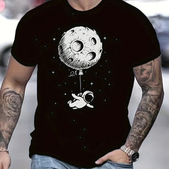 Moon Astronaut Pattern Print Men's Short Sleeve Comfy T shirt Graphic Tee