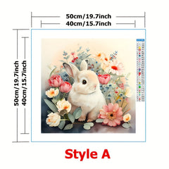 Needlework DIY Cross Stitch Kit Rabbit Among Flowers 11CT Printed On Canvas