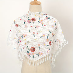 Boho Lace Triangle Shawl Flower Print Hollow Wrap