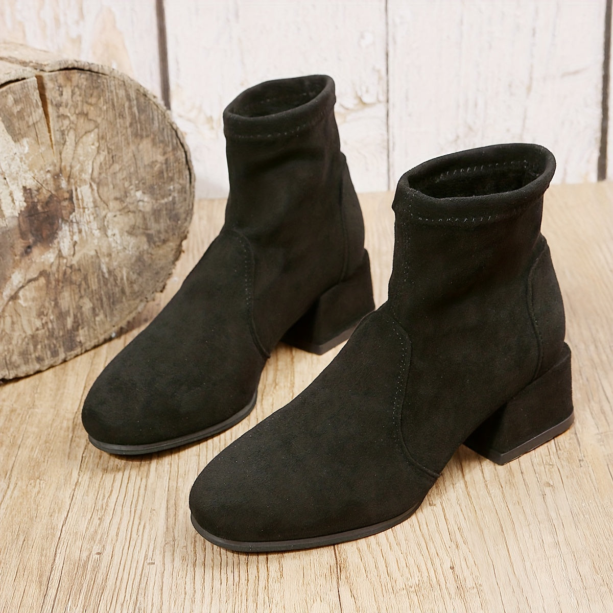 Women's Stretch Ankle Boots Slip On Chunky Heeled Boots