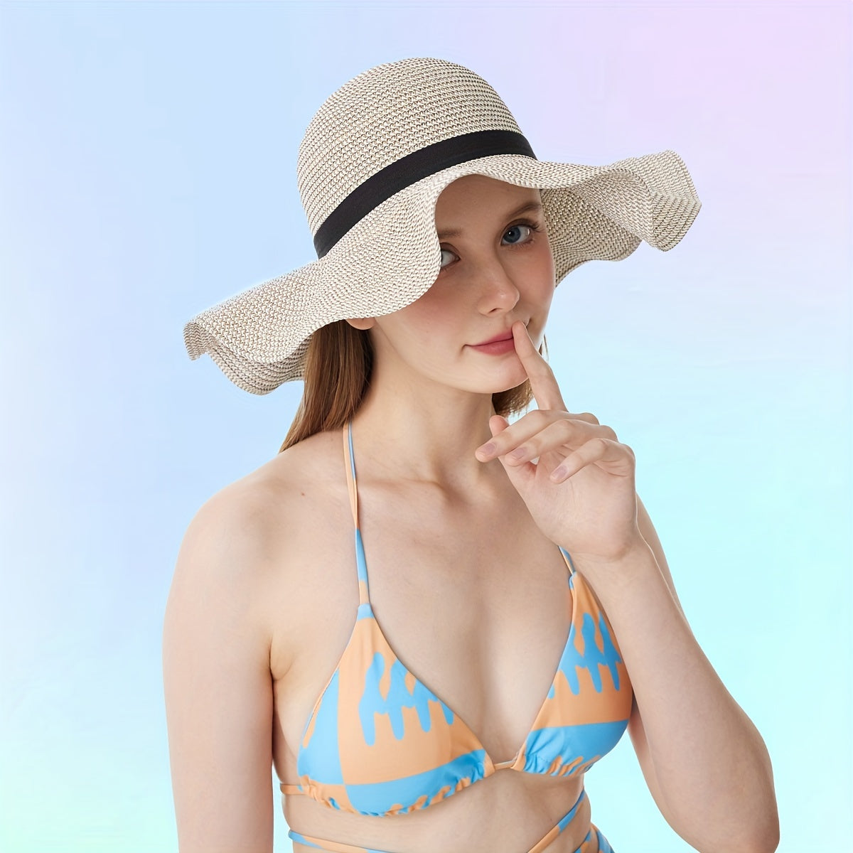 Wide Brim Sun Hat French Style Straw Ribbon Bowknot Travel Beach Hat