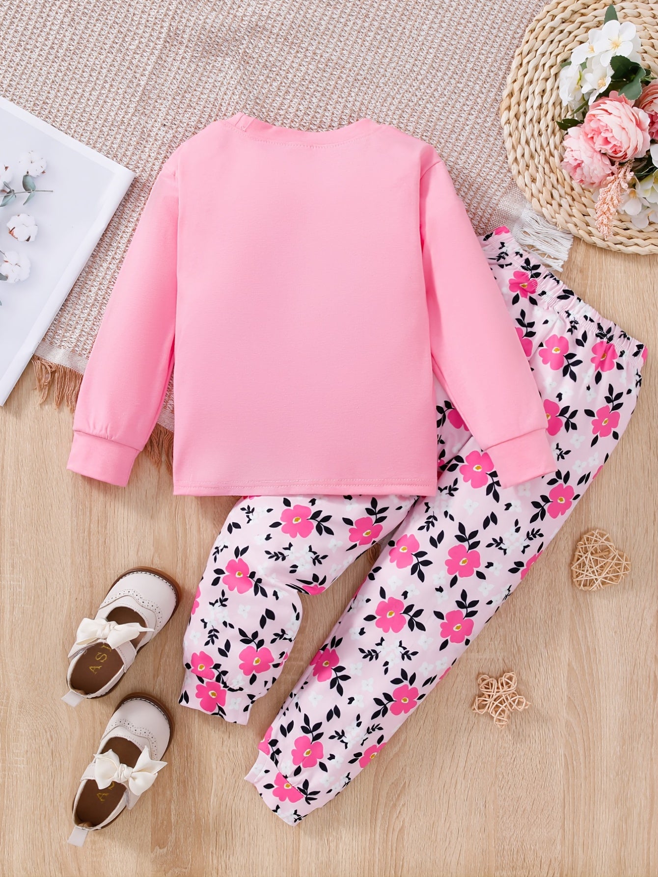 2pcs Girls Long Sleeve T Shirt BE CAREFUL WHAT Print Round Neck Tops