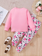 2pcs Girls Long Sleeve T Shirt BE CAREFUL WHAT Print Round Neck Tops