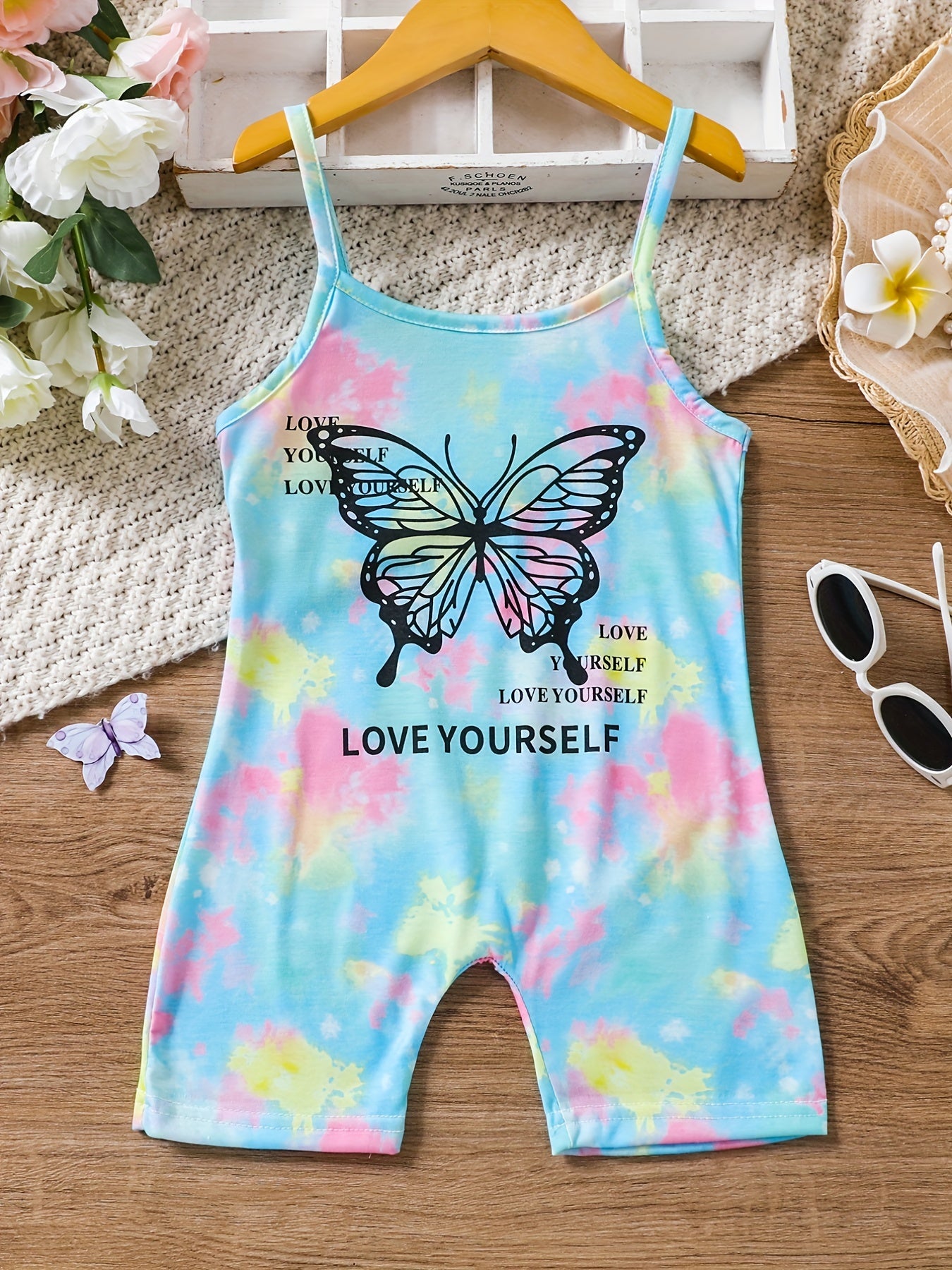 Girls Butterfly Letter Sleeveless Jumpsuit Kids Summer Rompers