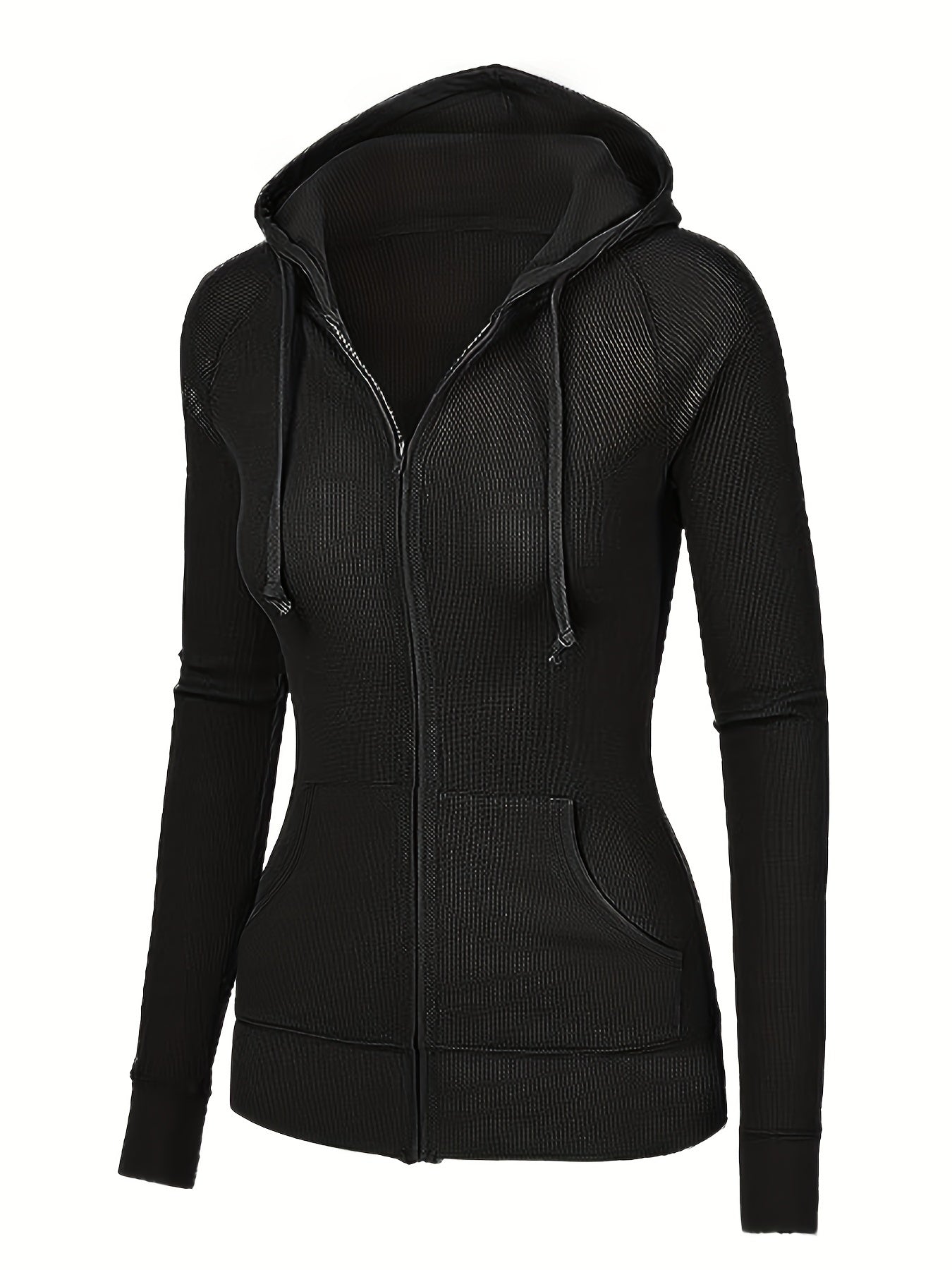 Solid Zipper Kangaroo Pocket Hoodie Casual Drawstring Hoodies