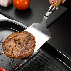 Stainless Steel Griddle Spatula with Wooden Handle for BBQ Pancake Hamburger