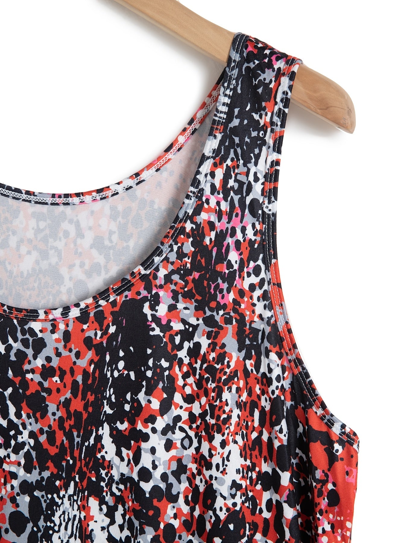 Tie Dye & Leopard Print Round Neck Tank Sleep Dress