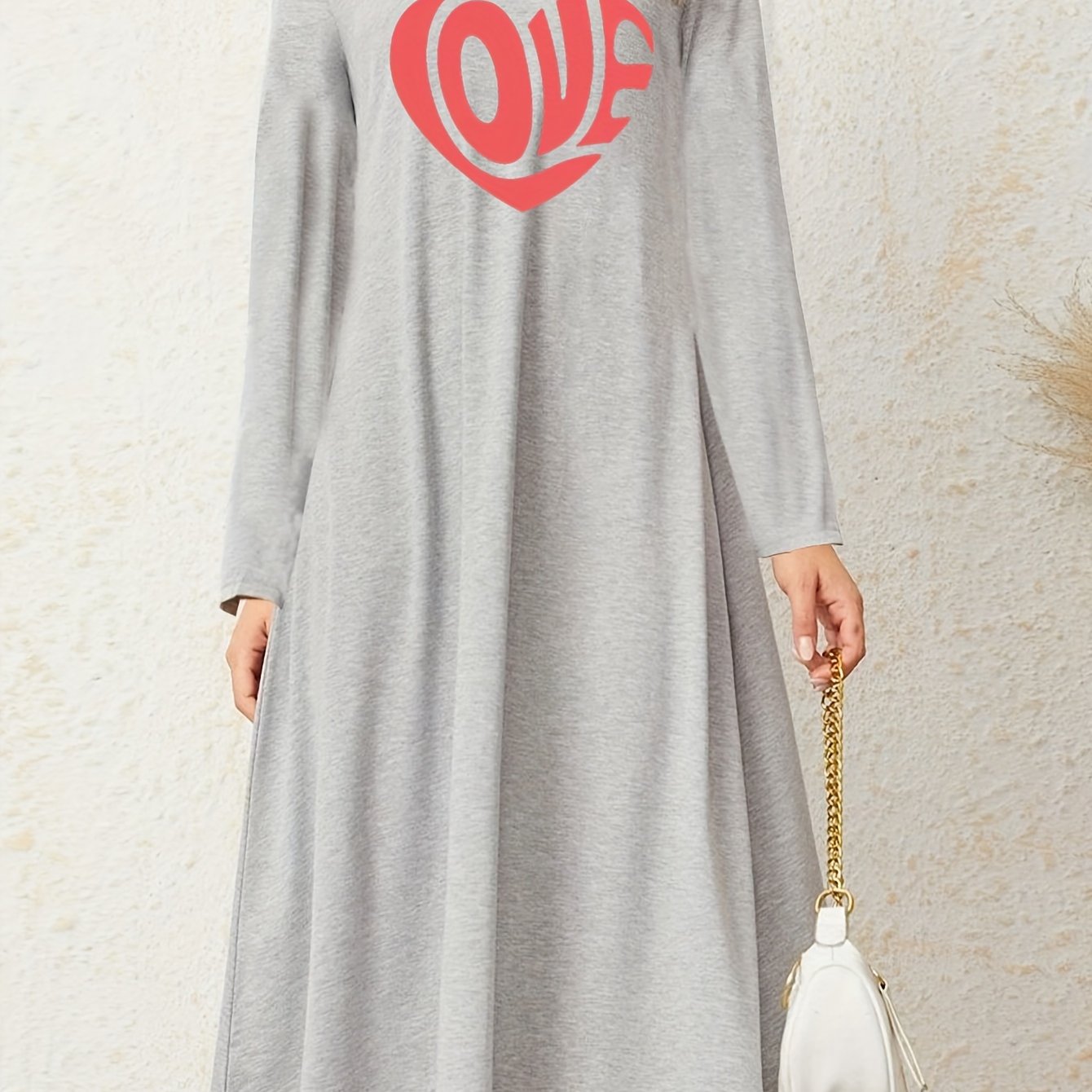 Loungewear Dress Women's Plus Letter Heart Print Long Sleeve