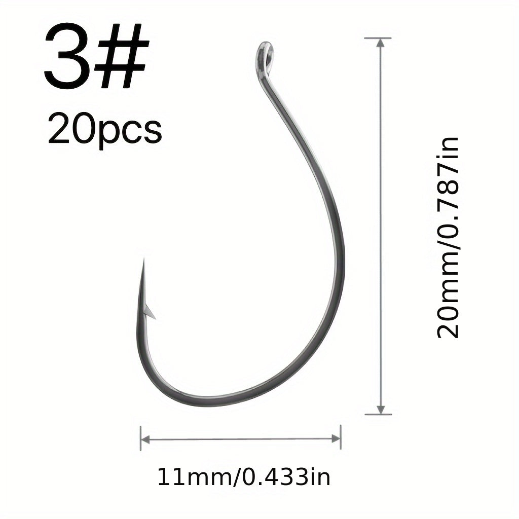 20pcs Barbed Fishing Hook Worm Bait Hooks Wide Gap Outdoor Tackle