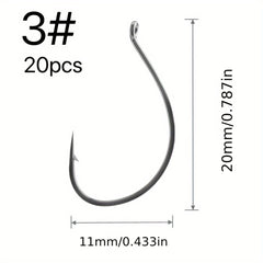 20pcs Barbed Fishing Hook Worm Bait Hooks Wide Gap Outdoor Tackle