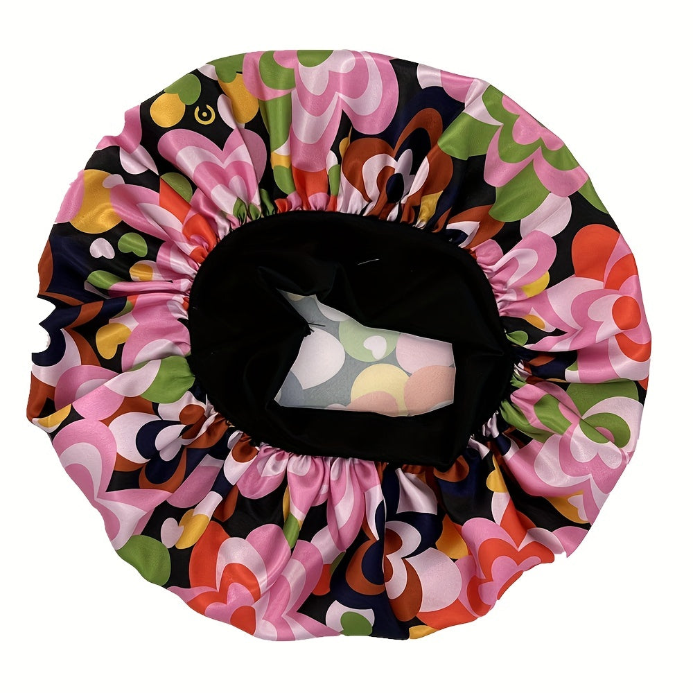 Cartoon Flower Print Satin Bonnet Elastic Hair Cap