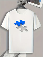 Puzzle Pattern Print Men's Sports T-shirt for Fitness Activities
