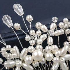 Bride Silver Wedding Hair Comb Hair Pieces Clip Pearl Rhinestones Crystal