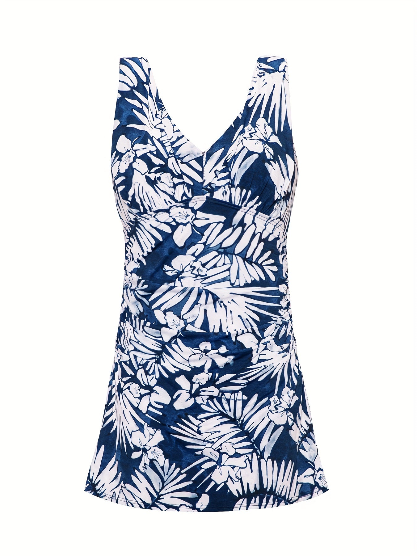 Floral Print V Neck One Piece Swimsuit