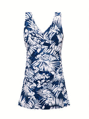 Floral Print V Neck One Piece Swimsuit