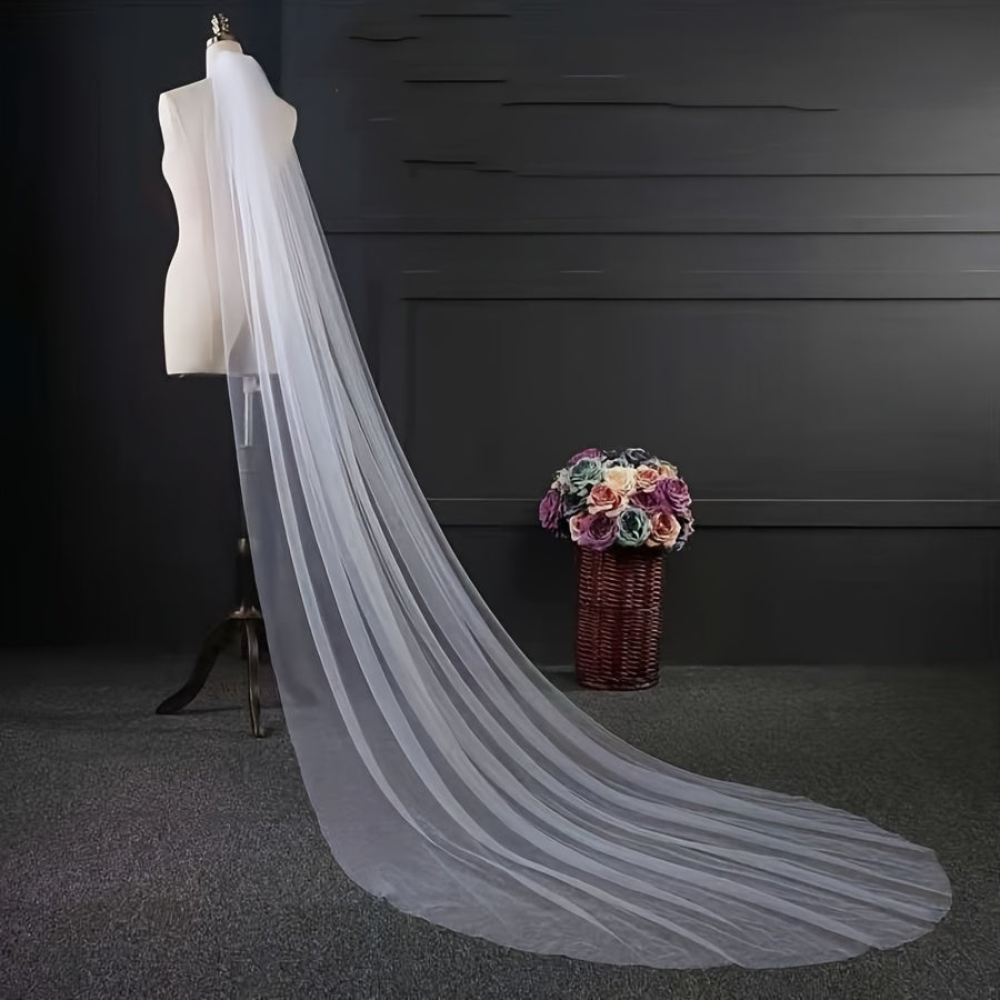 Cathedral Bridal Veil with Rhinestone Embellishments Sheer Tulle Wedding Accesso