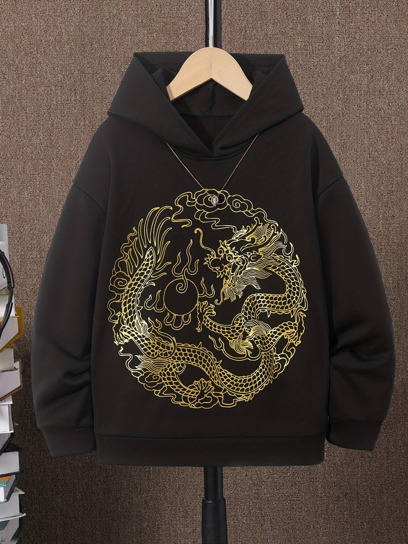 Boy's Dragon Pattern Hoodie Long Sleeve Top