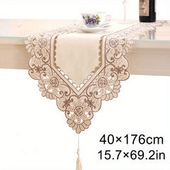 Polyester Table Runner Floral Pattern Solid Table Cover Holiday Decoration