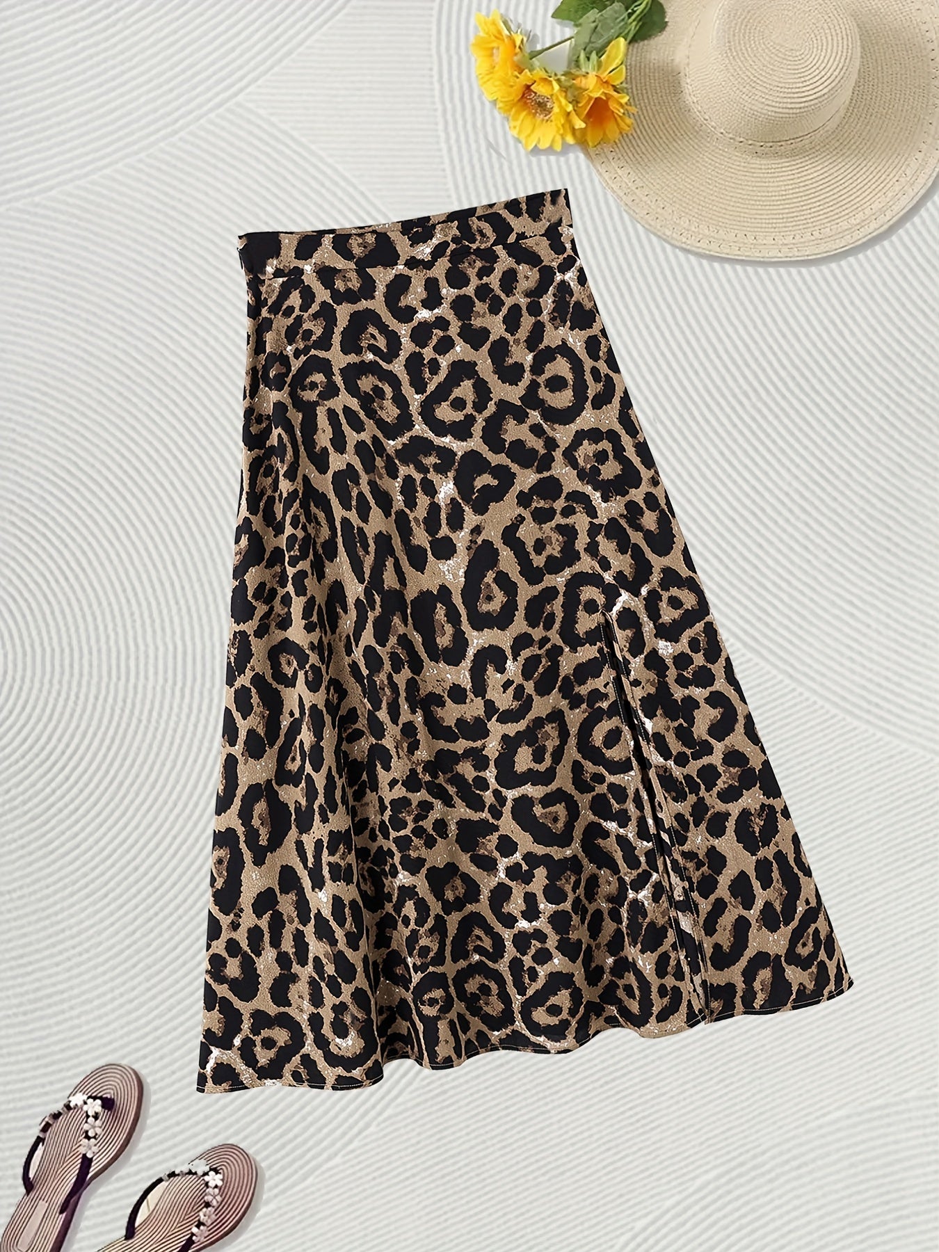 Leopard Print High Waist Split Skirt Sexy Skirt For Spring & Summer
