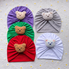5pcs Bear Head Baby Fetal Cap Soft Pullover Hat for Newborns
