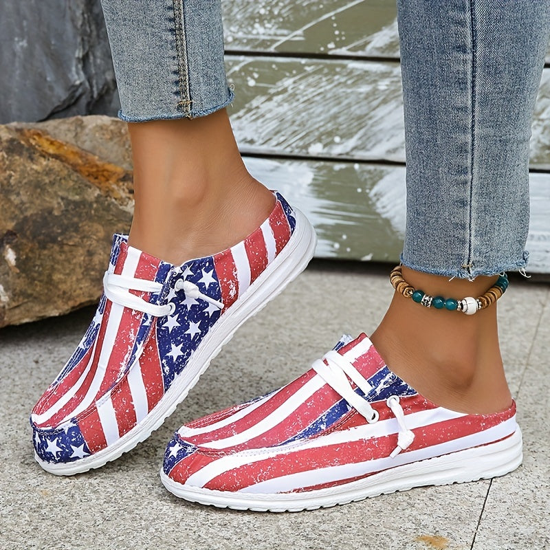 Women's Flag Pattern Flat Loafers Slip On Canvas Shoes