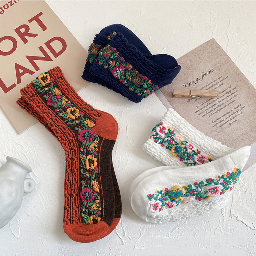 5 Pairs Women's Ethnic Embroidered Mid Socks