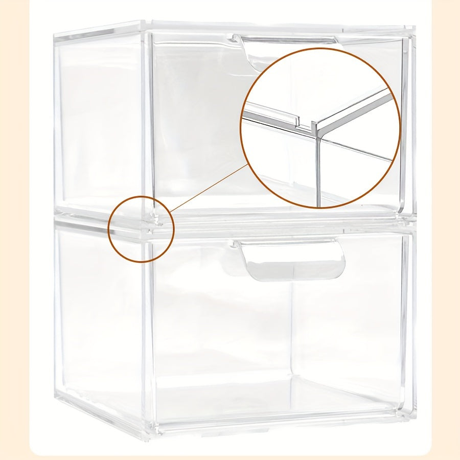 2pcs Stackable Makeup Organizer Storage Drawer Acrylic Bathroom Organizer