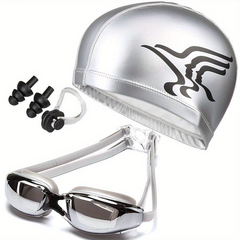 Men's Swimming Gear Set with Goggles, Cap, Nose Clip, Earplugs