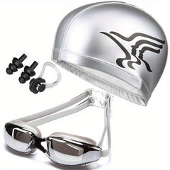 Men's Swimming Gear Set with Goggles, Cap, Nose Clip, Earplugs