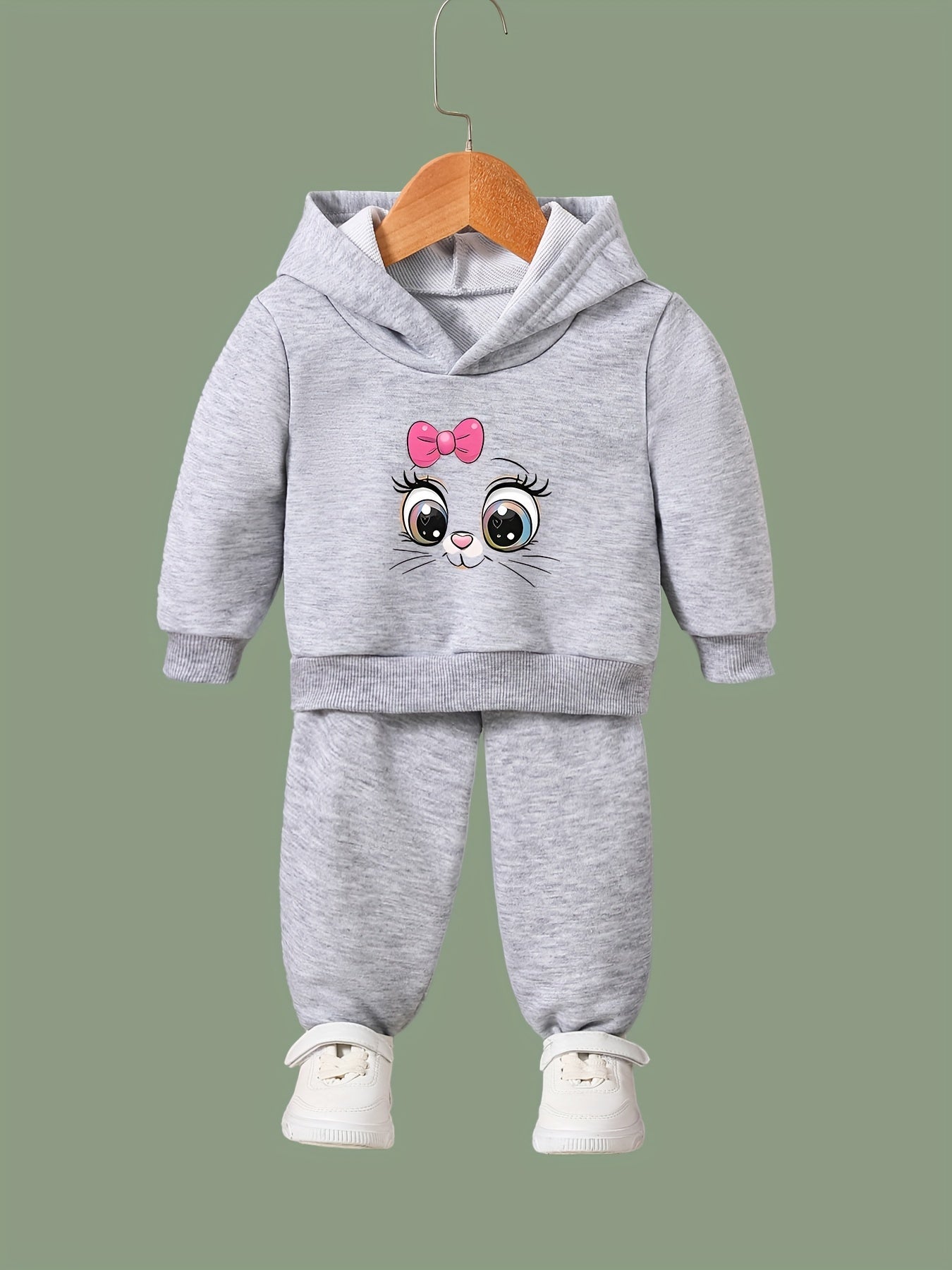 Girls Cartoon Cat Pattern Long Sleeve Hooded Sweatshirt Sporty Pullover