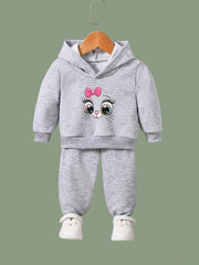 Girls Cartoon Cat Pattern Long Sleeve Hooded Sweatshirt Sporty Pullover