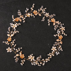 Long Flower Bridal Headbands Golden Silver Faux Pearl Crystal Hair Vines