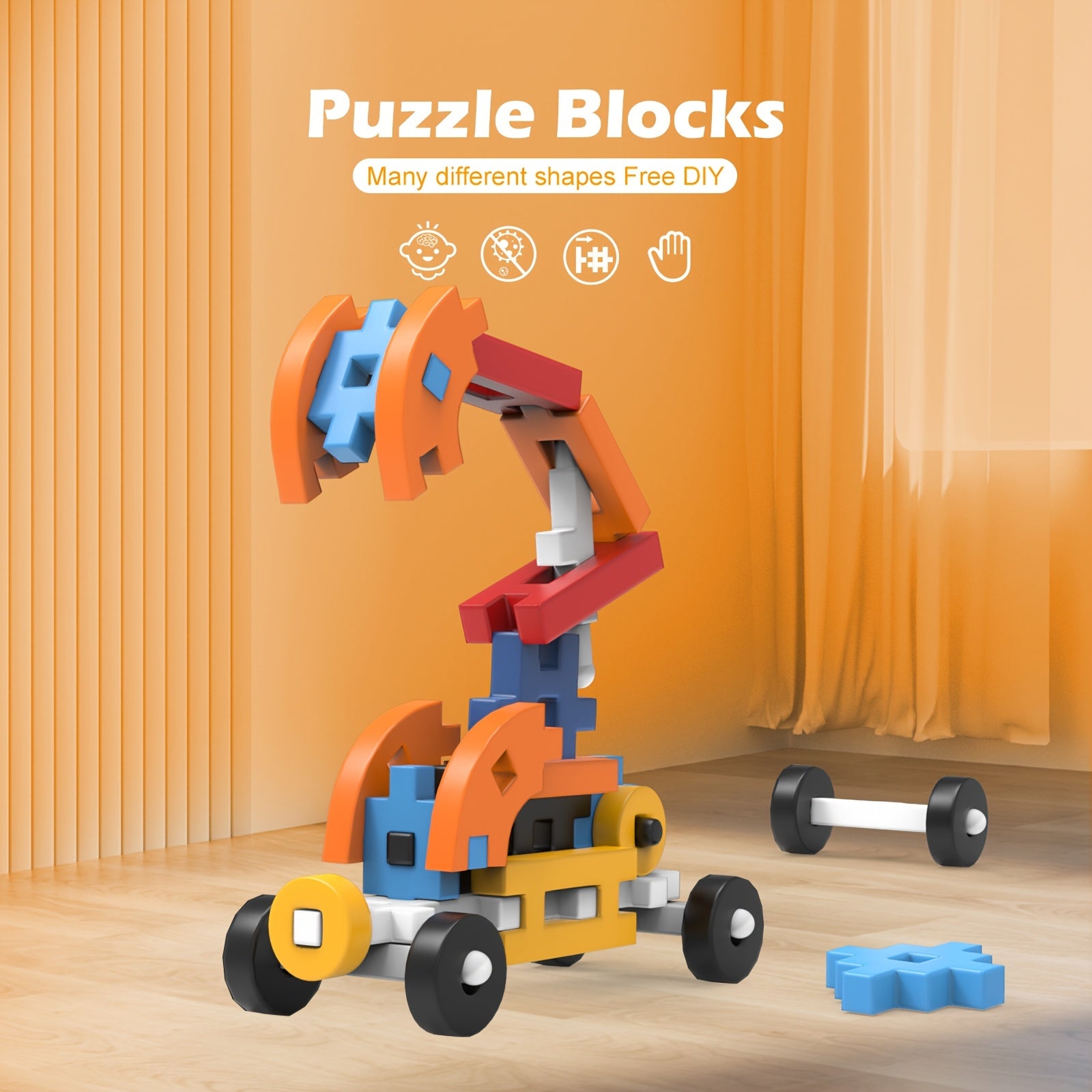 28pc Excavator Building Blocks Set for Kids, Durable ABS Material