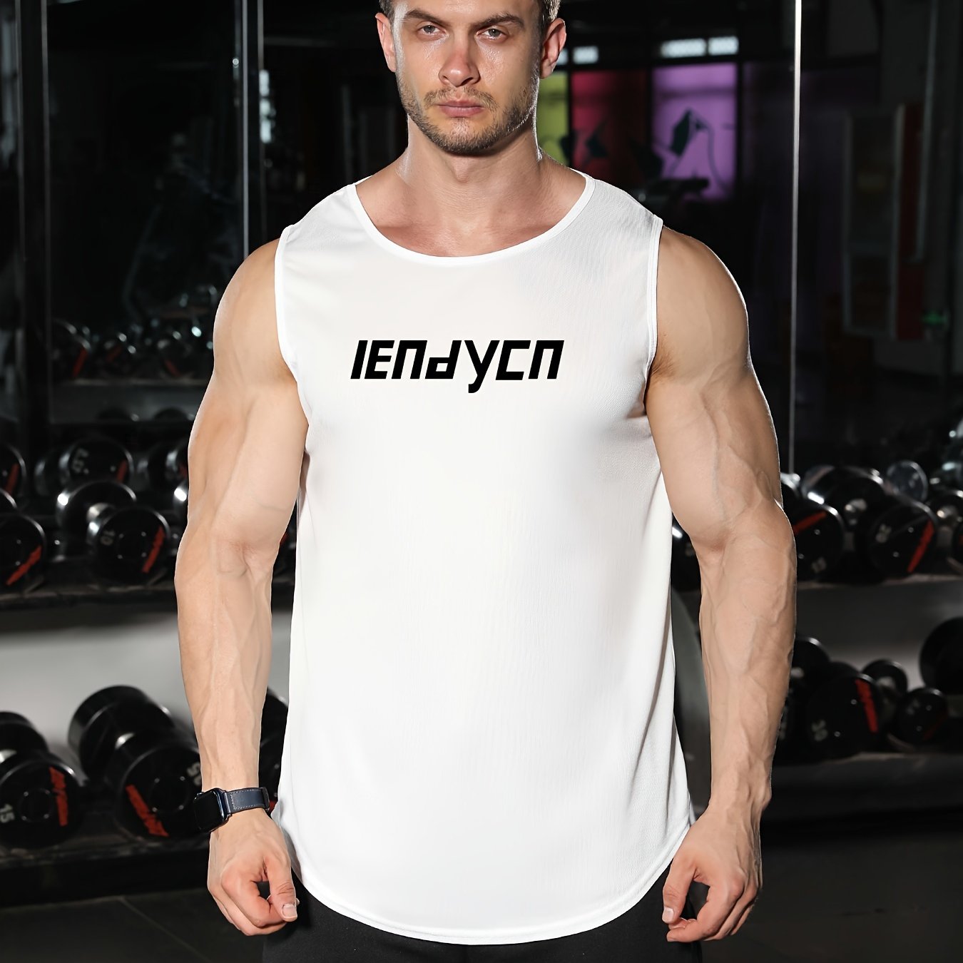 Men's Letter Pattern Sports Tanktop Quick Drying Breathable Shirt